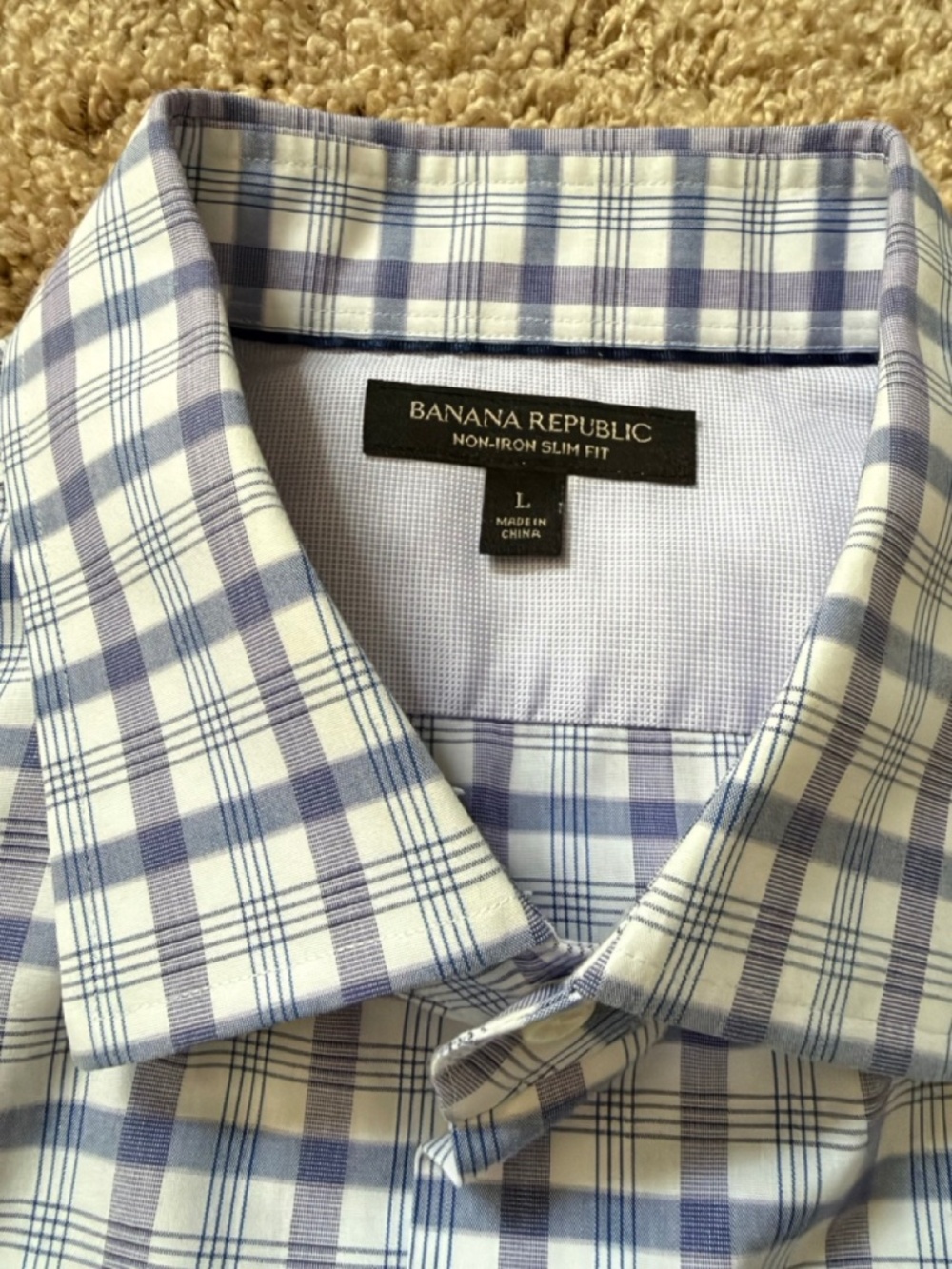 Banana Republic Non-Iron Slim Fit Purple & Blue Plaid Dress Shirt
